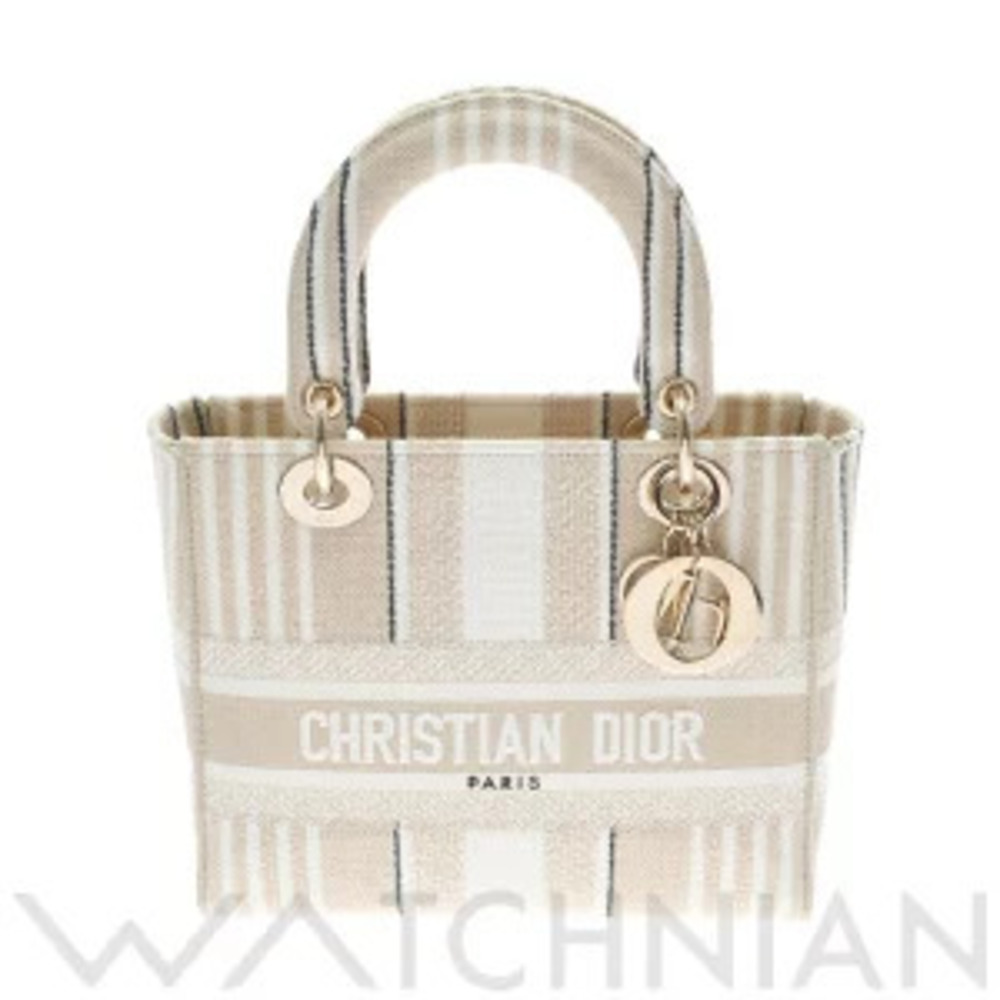 Dior LADY LITE Bag Striped Beige Canvas Handbag